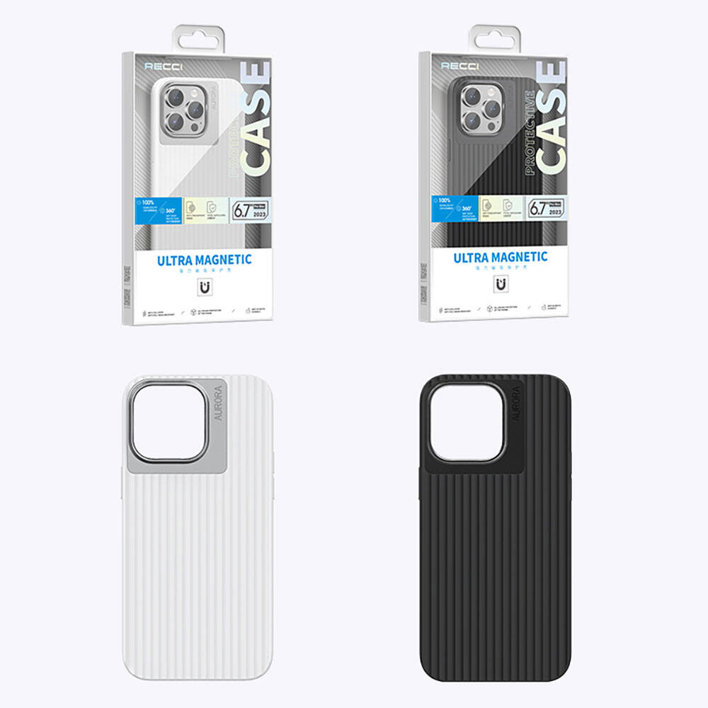 iPhone 15 Pro Kılıf Recci Aurora Serisi Magsafe Şarj Özellikli Kılıf Beyaz