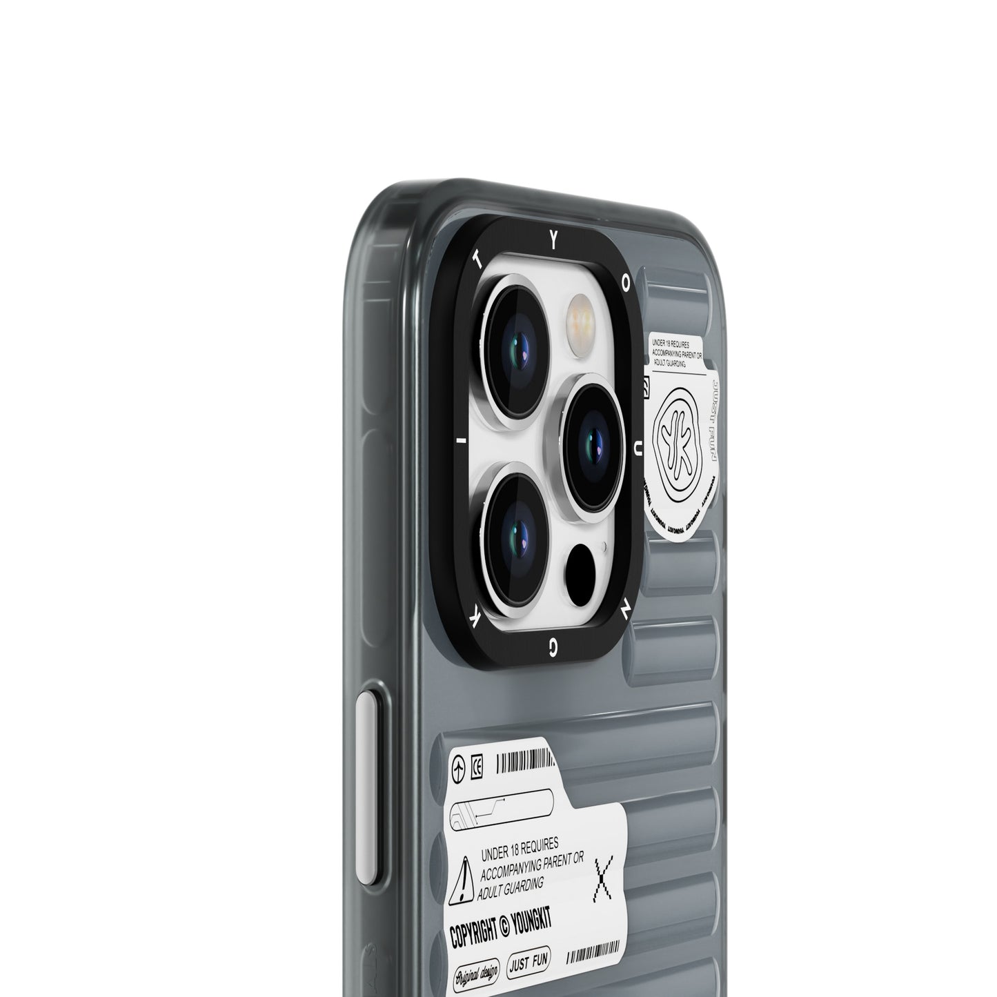 iPhone 15 Pro Kılıf Şeffaf Renkli Tasarım YoungKit Fluorite Serisi Kılıf Siyah