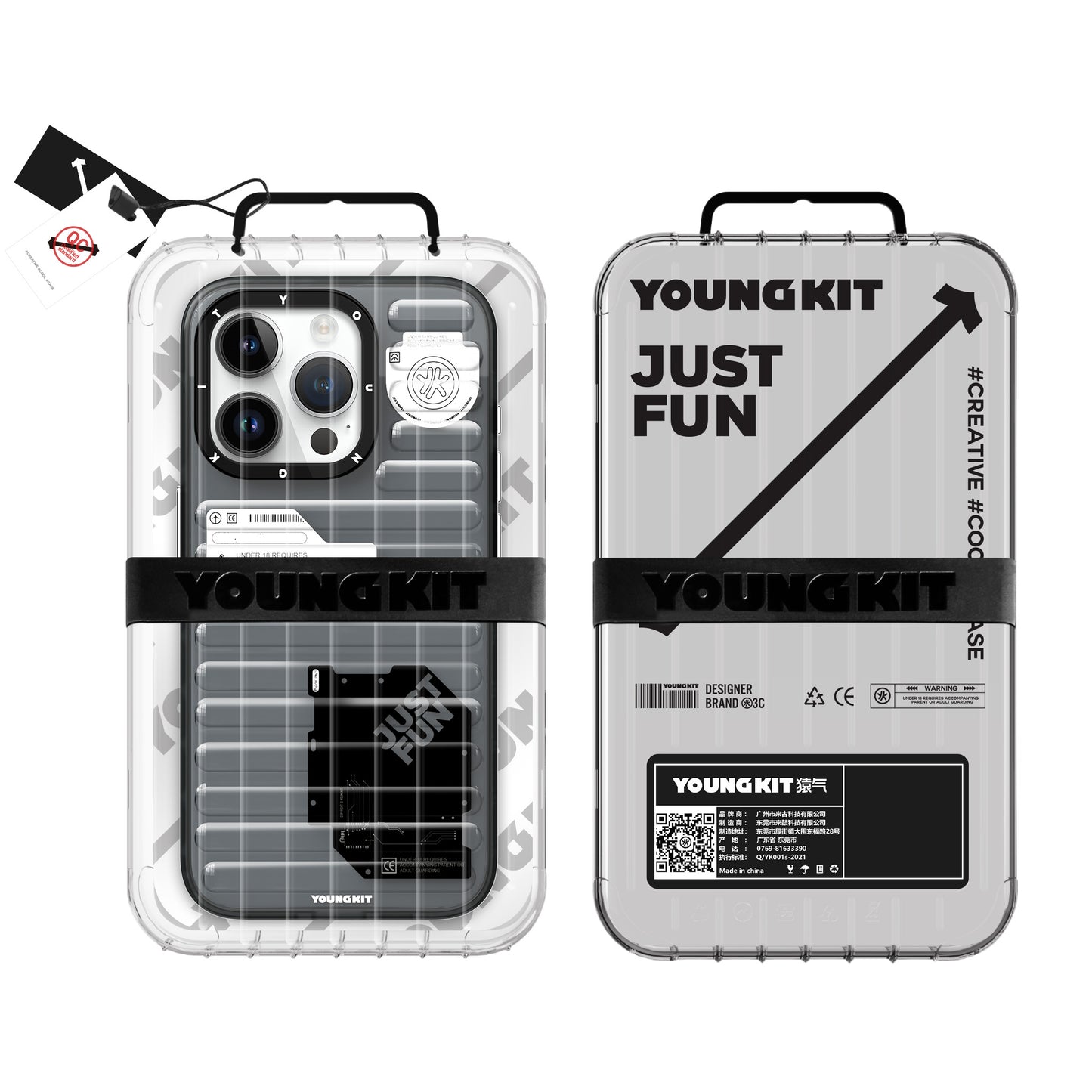 iPhone 15 Pro Kılıf Şeffaf Renkli Tasarım YoungKit Fluorite Serisi Kılıf Siyah