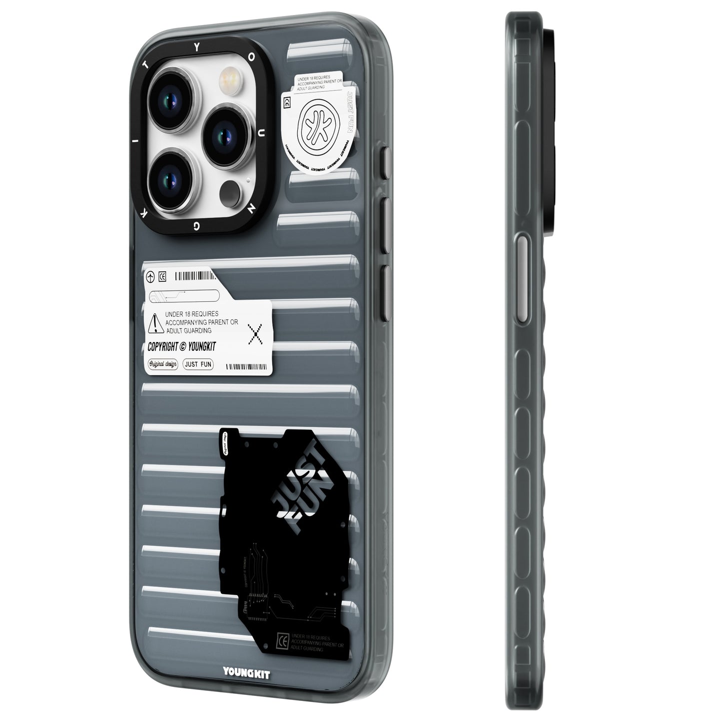 iPhone 15 Pro Kılıf Şeffaf Renkli Tasarım YoungKit Fluorite Serisi Kılıf Siyah