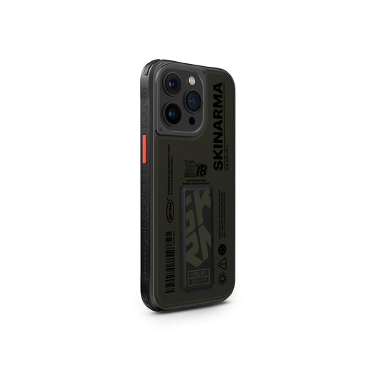 iPhone 15 Pro Kılıf SkinArma Desenli Airbag Tasarımlı Standlı Spunk Kılıf Koyu Yeşil