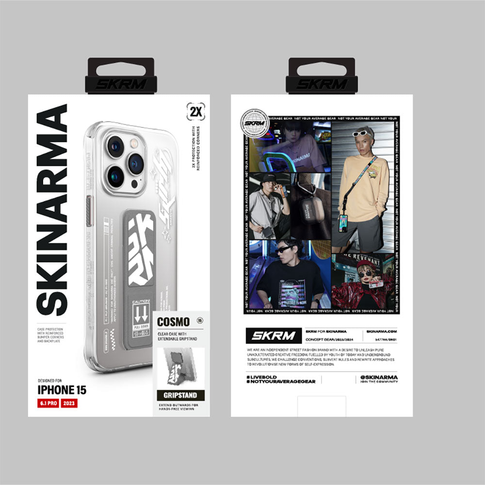 iPhone 15 Pro Kılıf SkinArma Şeffaf Renk Geçişli Airbag Tasarımlı Standlı Cosmo Kılıf Mavi