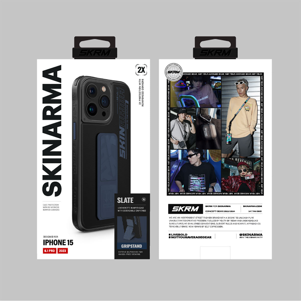 iPhone 15 Pro Kılıf SkinArma Standlı Deri Görünümlü Slate Kılıf Gri