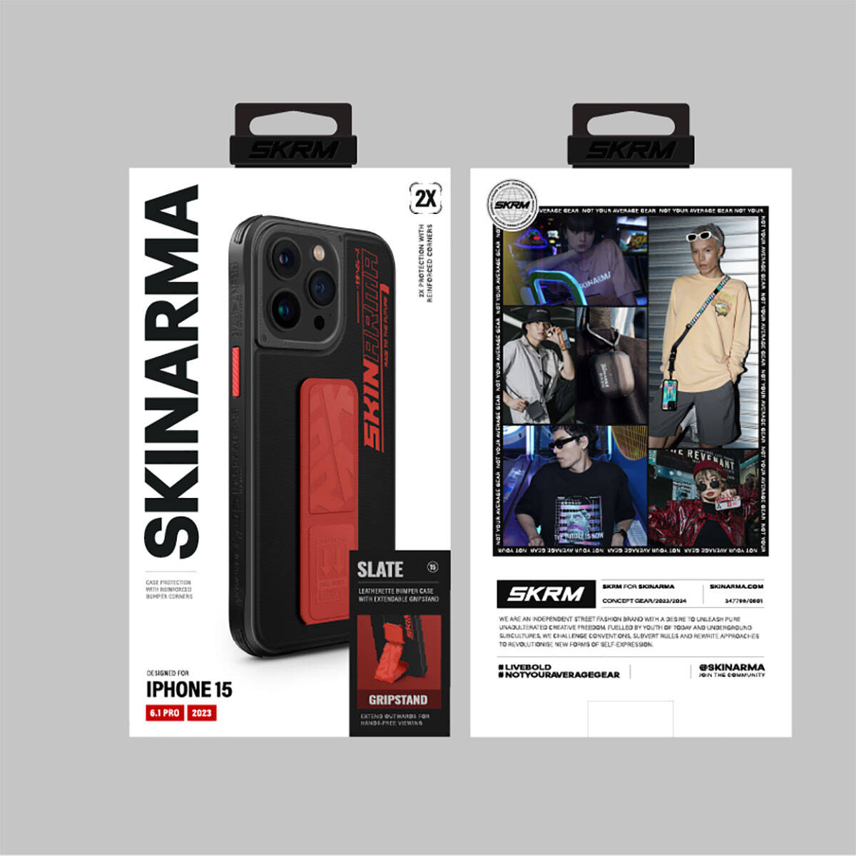 iPhone 15 Pro Kılıf SkinArma Standlı Deri Görünümlü Slate Kılıf Gri