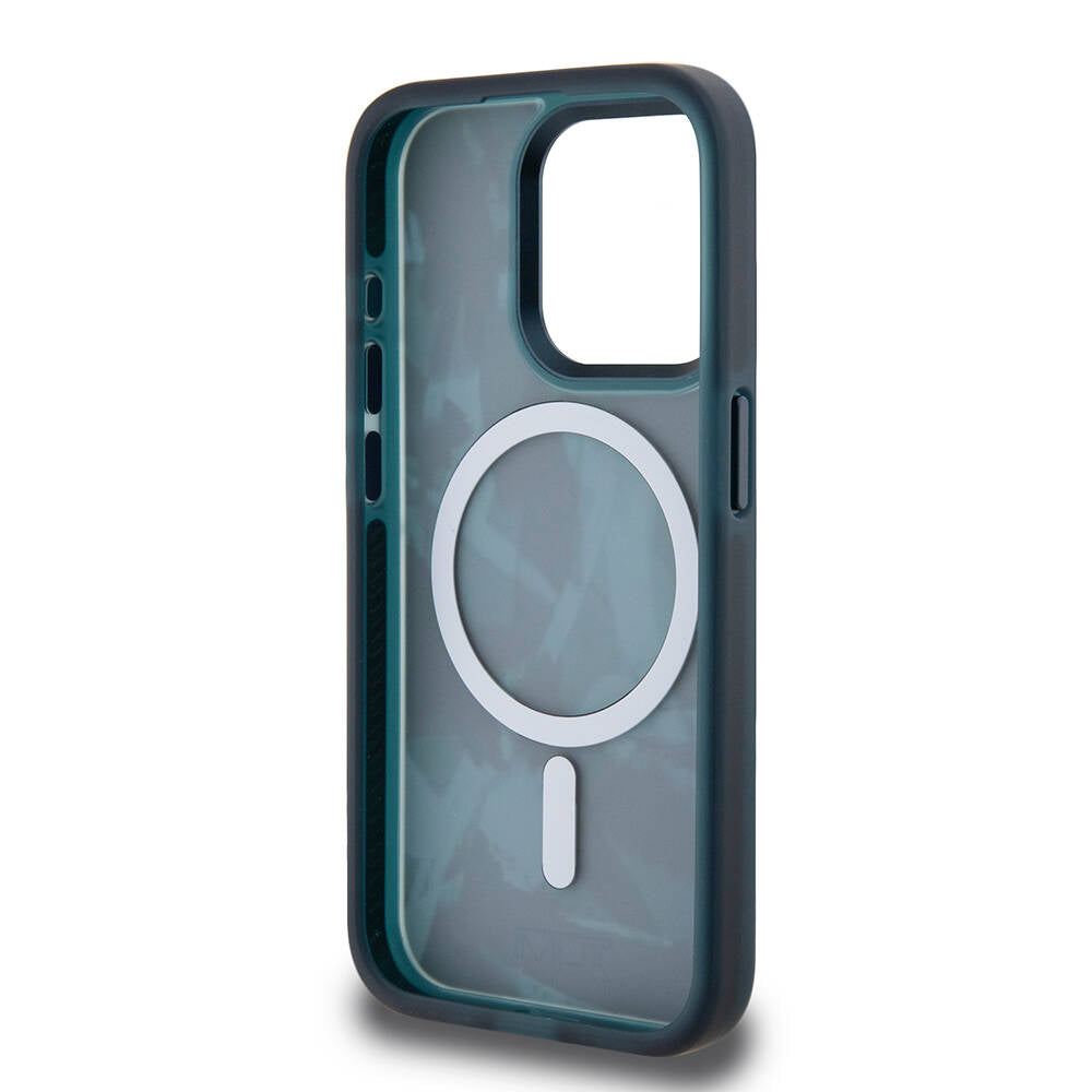 iPhone 15 Pro Kılıf TUMI Orjinal Lisanslı Magsafe Şarj Özellikli Buzlanmış Saydam Fırça Kamuflajı Desenli Kılıf Yeşil