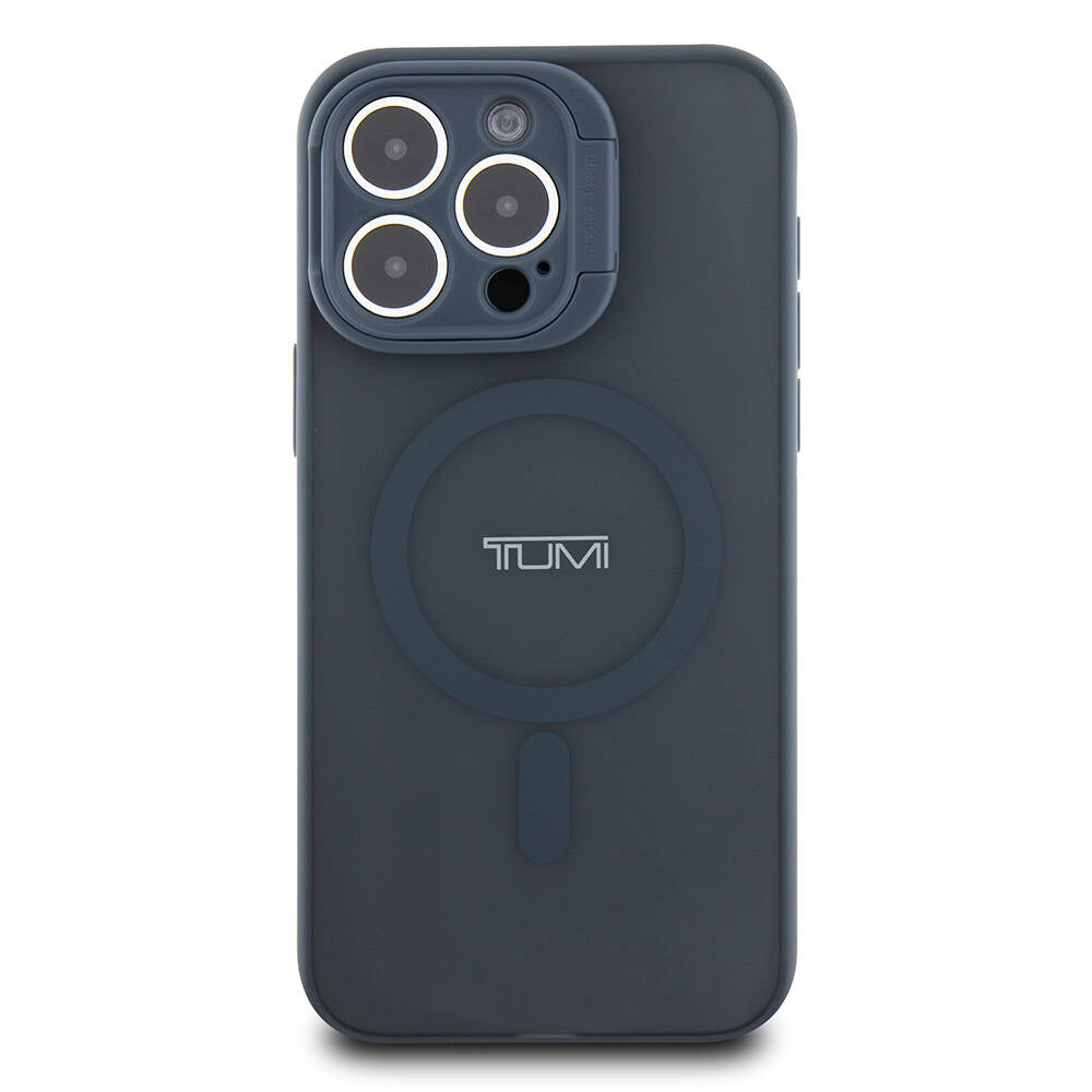 iPhone 15 Pro Kılıf TUMI Orjinal Lisanslı Magsafe Şarj Özellikli Kamera Standlı Buzlu Mat Kılıf Siyah