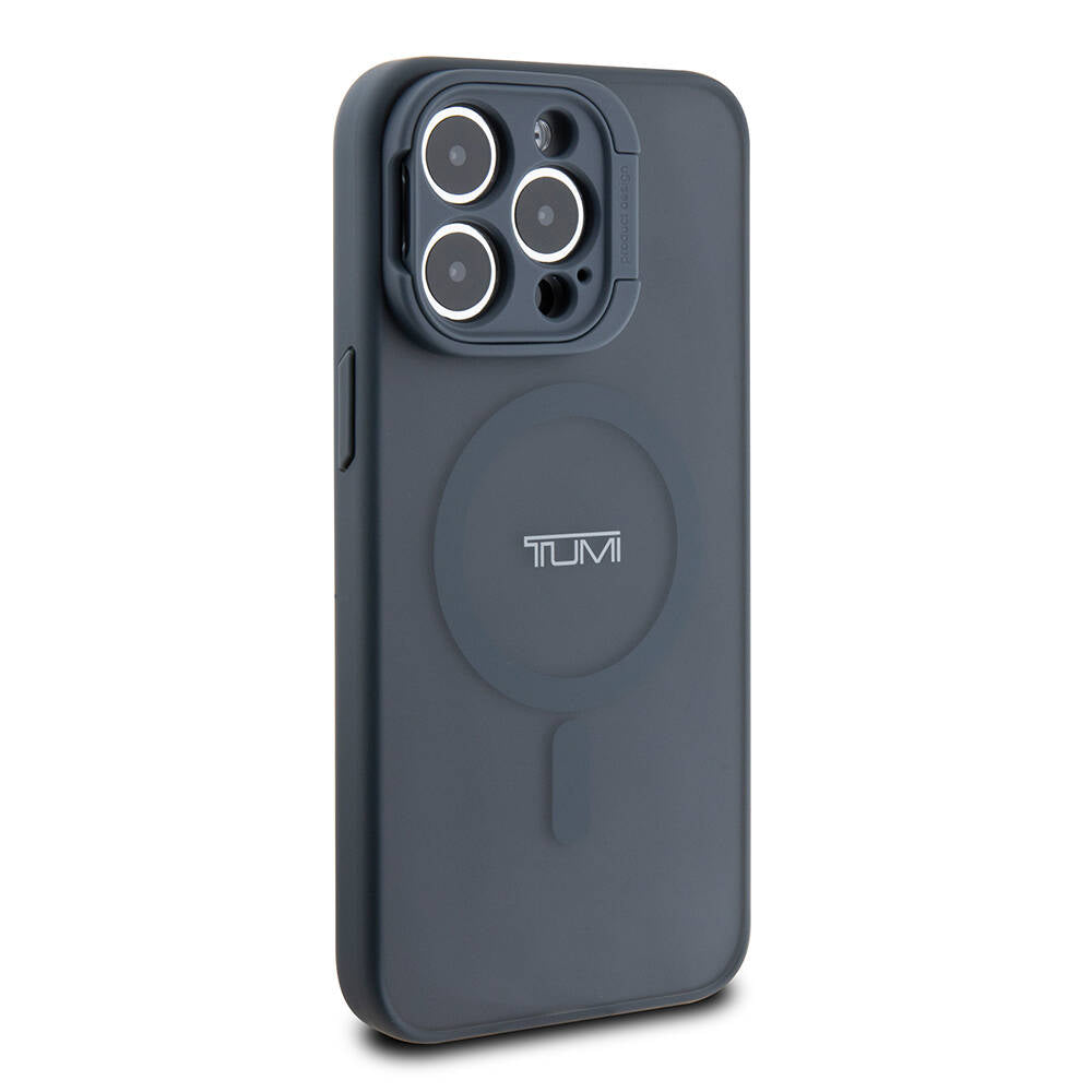 iPhone 15 Pro Kılıf TUMI Orjinal Lisanslı Magsafe Şarj Özellikli Kamera Standlı Buzlu Mat Kılıf Mavi