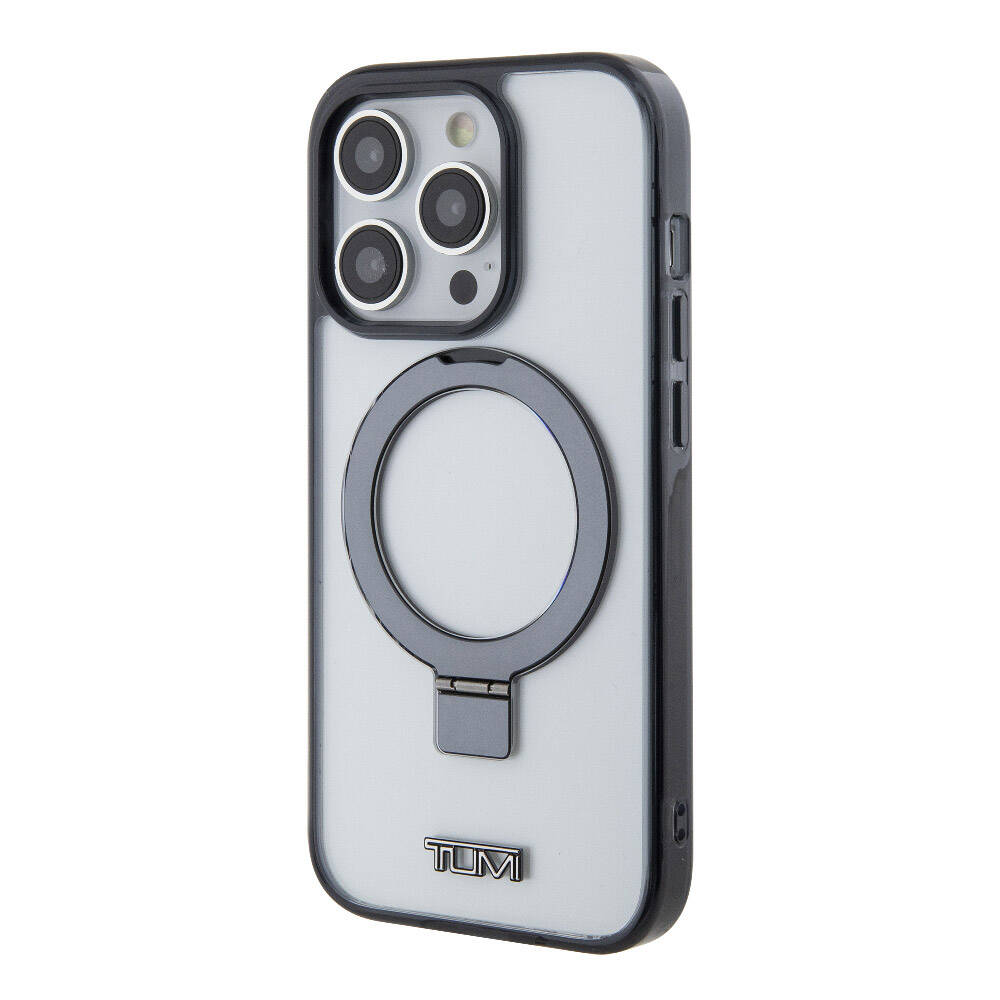 iPhone 15 Pro Kılıf TUMI Orjinal Lisanslı Magsafe Şarj Özellikli Metal Logolu Ring Standlı Silikon Kılıf Beyaz