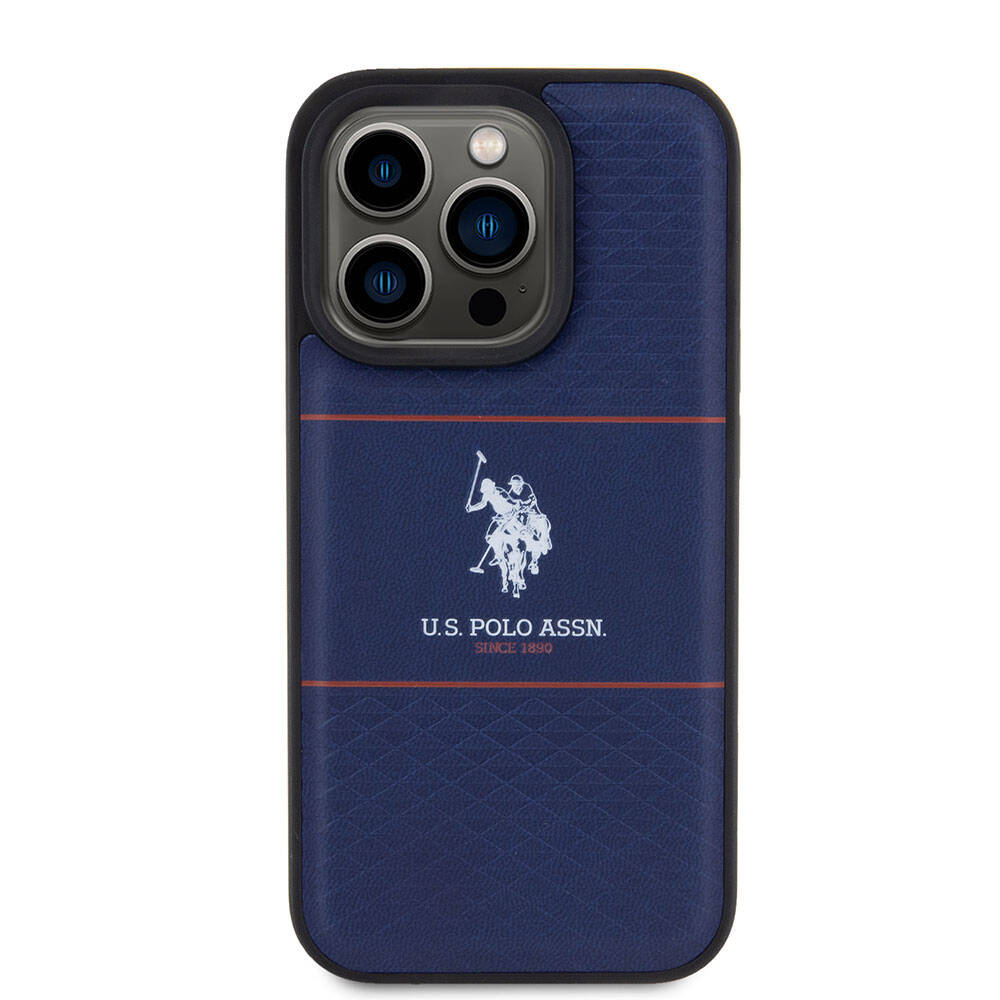 iPhone 15 Pro Kılıf U.S. Polo Assn. Orjinal Lisanslı Deri Şeritli Logo Dizayn Kılıf Lacivert