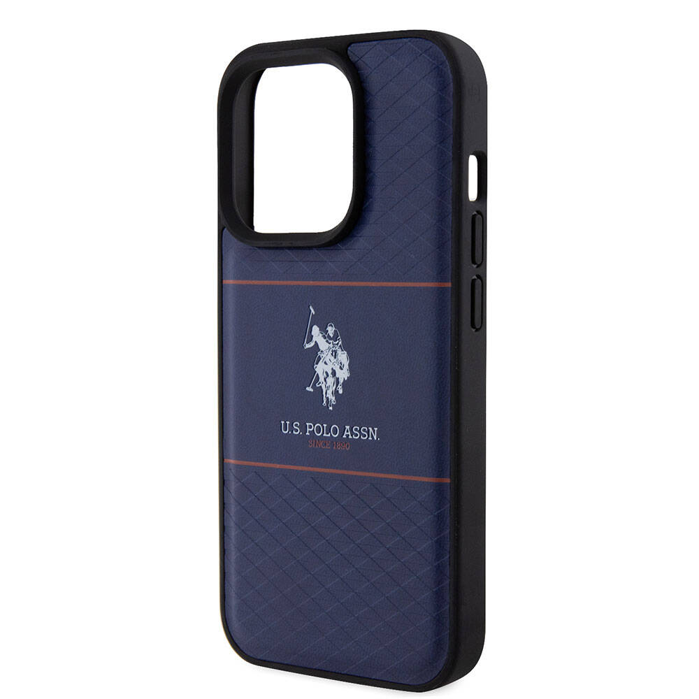 iPhone 15 Pro Kılıf U.S. Polo Assn. Orjinal Lisanslı Deri Şeritli Logo Dizayn Kılıf Lacivert