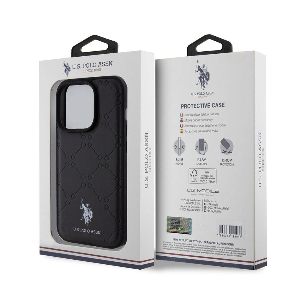 iPhone 15 Pro Kılıf U.S. Polo Assn. Orjinal Lisanslı HS Desenli Baskı Logolu Suni Deri Kılıf Siyah