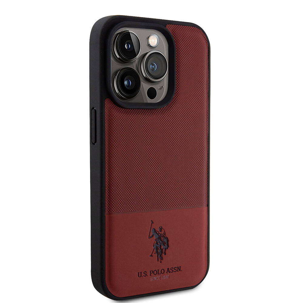 iPhone 15 Pro Kılıf U.S. Polo Assn. Orjinal Lisanslı Suni Deri Arka Yüzey Baskı Logolu Örgü Desenli Kılıf Siyah