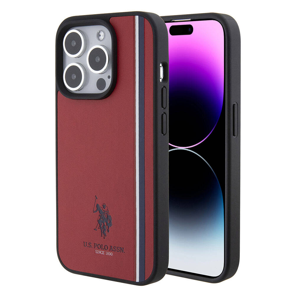iPhone 15 Pro Kılıf U.S. Polo Assn. Orjinal Lisanslı Üç Renk Şerit Tasarımlı Baskı Logolu Kılıf Kırmızı