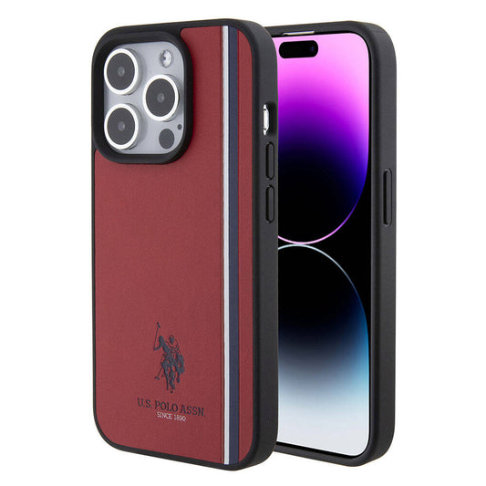 iPhone 15 Pro Kılıf U.S. Polo Assn. Orjinal Lisanslı Üç Renk Şerit Tasarımlı Baskı Logolu Kılıf Kırmızı