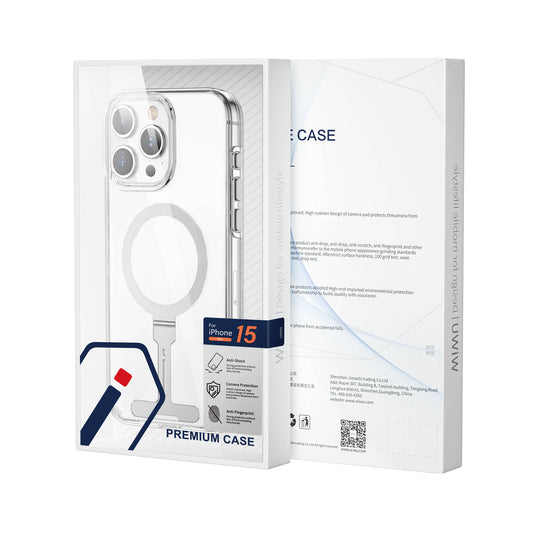 iPhone 15 Pro Kılıf Wiwu FYY-014 Magsafe Şarj Özellikli Alüminyum Alaşım Metal Standlı Şeffaf Kılıf Renksiz