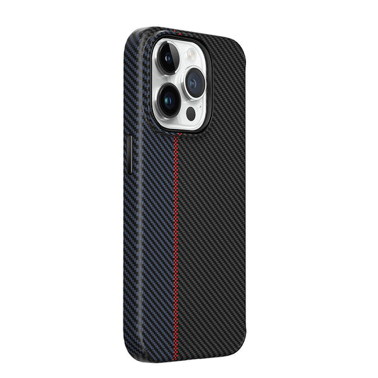 iPhone 15 Pro Kılıf Wiwu LCC-107 Karbon Fiber Magsafe Şarj Özellikli Kamera Korumalı Kabon Kılıf Siyah-Mavi