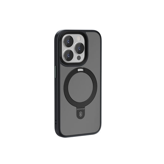 iPhone 15 Pro Kılıf Wiwu ZMM-010 Magsafe Şarj Özellikli Mat Arka Yüzey Standlı Kılıf Siyah