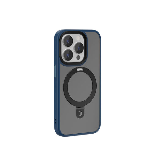 iPhone 15 Pro Kılıf Wiwu ZMM-010 Magsafe Şarj Özellikli Mat Arka Yüzey Standlı Kılıf Mavi