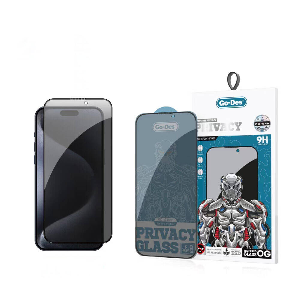 iPhone 15 Pro Max Go Des 9D Full Cover Privacy Temperli Cam Ekran Koruyucu Siyah