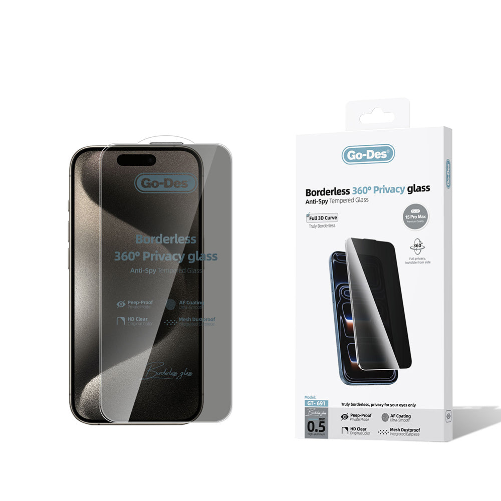 Apple iPhone 15 Pro Max Go Des AF Borderless Privacy Temperli Cam Ekran Koruyucu