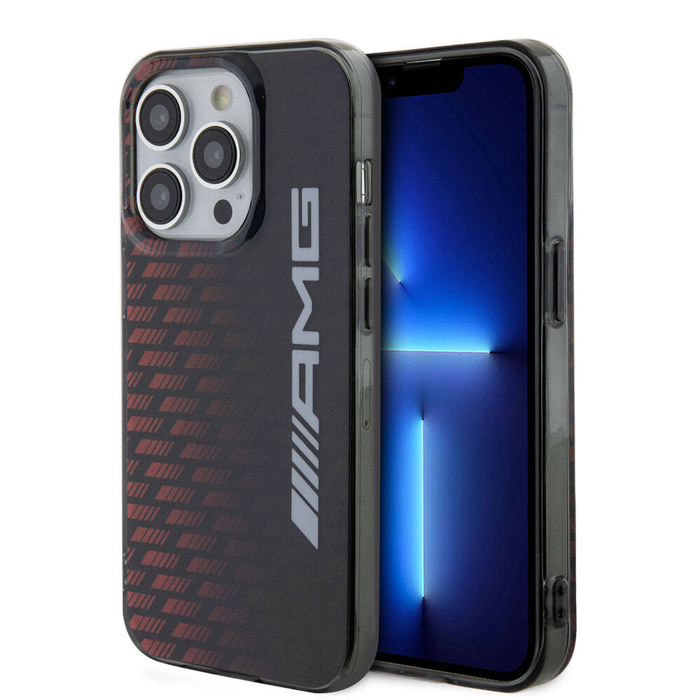 iPhone 15 Pro Max Kılıf AMG Orjinal Lisanslı Çift Katmanlı Büyük Logolu Dörtgen Şerit Desenli Kılıf Siyah