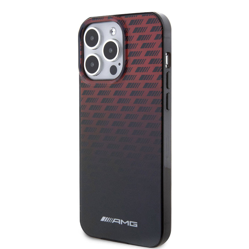 iPhone 15 Pro Max Kılıf AMG Orjinal Lisanslı Çift Katmanlı Küçük Logolu Dörtgen Şerit Desenli Kılıf Siyah