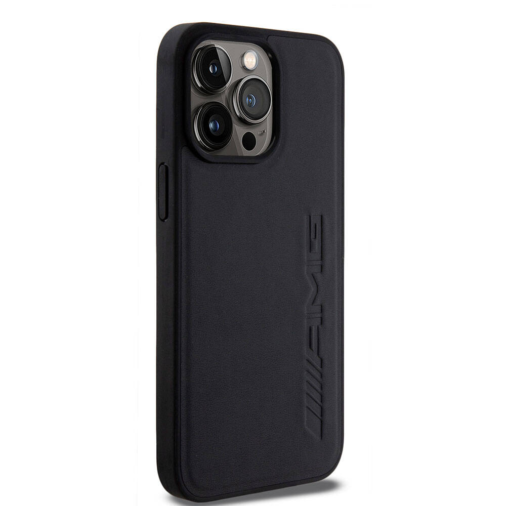 iPhone 15 Pro Max Kılıf AMG Orjinal Lisanslı Magsafe Şarj Özellikli Deri Sıcak Damgalı Kılıf Siyah