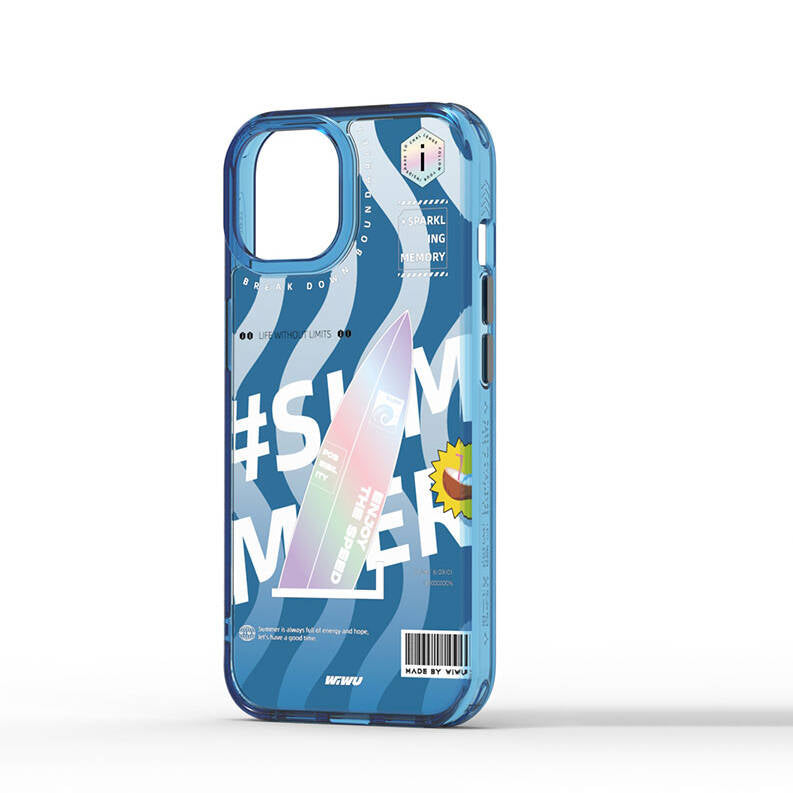 iPhone 15 Pro Max Kılıf Çift Katman Desenli Wiwu Summer Serisi Kılıf Mavi