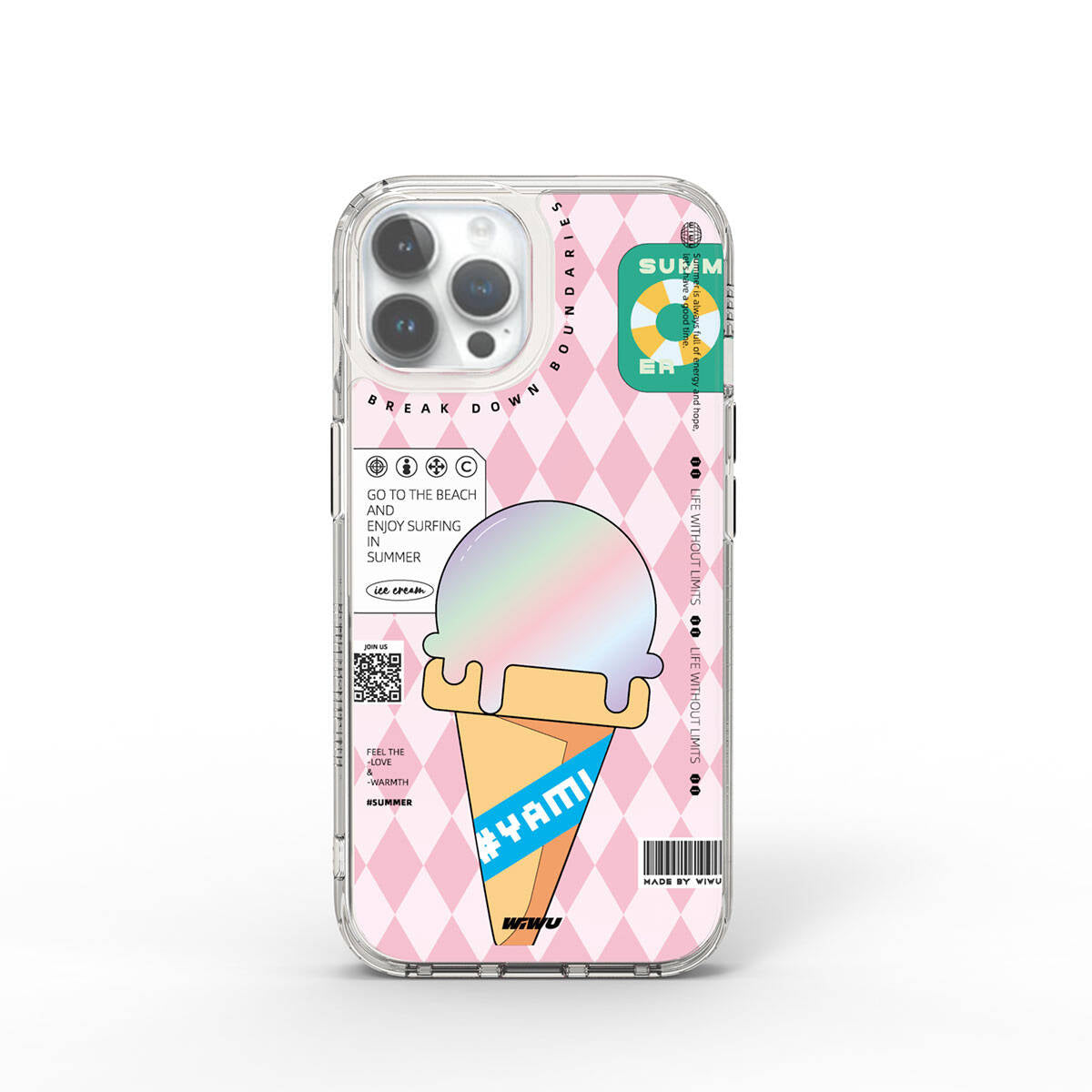 iPhone 15 Pro Max Kılıf Çift Katman Desenli Wiwu Summer Serisi Kılıf Pembe