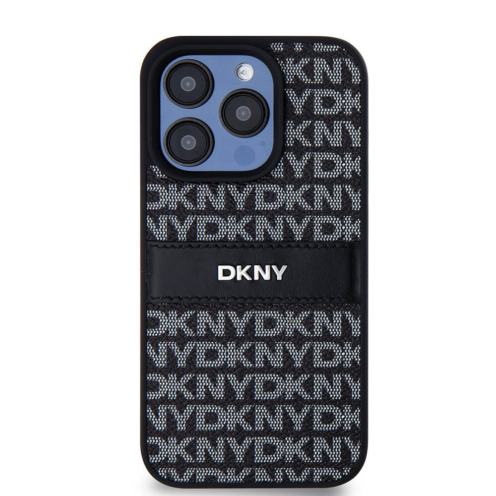 iPhone 15 Pro Max Kılıf DKNY Orjinal Lisanslı 3D Yazılı Repeat Texture Pattern Kılıf Siyah