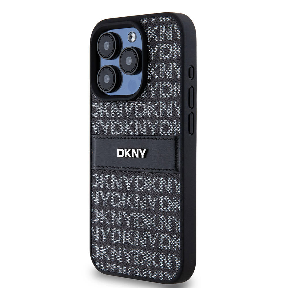 iPhone 15 Pro Max Kılıf DKNY Orjinal Lisanslı 3D Yazılı Repeat Texture Pattern Kılıf Siyah