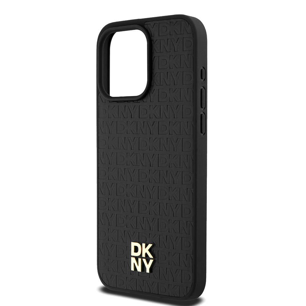 iPhone 15 Pro Max Kılıf DKNY Orjinal Lisanslı Magsafe Şarj Özellikli 3D Yazılı Repeat Pattern Kılıf Siyah