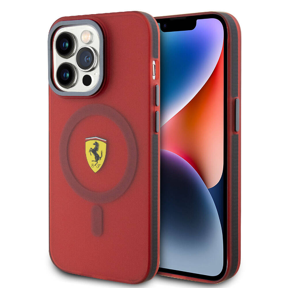 iPhone 15 Pro Max Kılıf Ferrari Orjinal Lisanslı Magsafe Şarj Özellikli Kontrast Bumper Kılıf Kırmızı