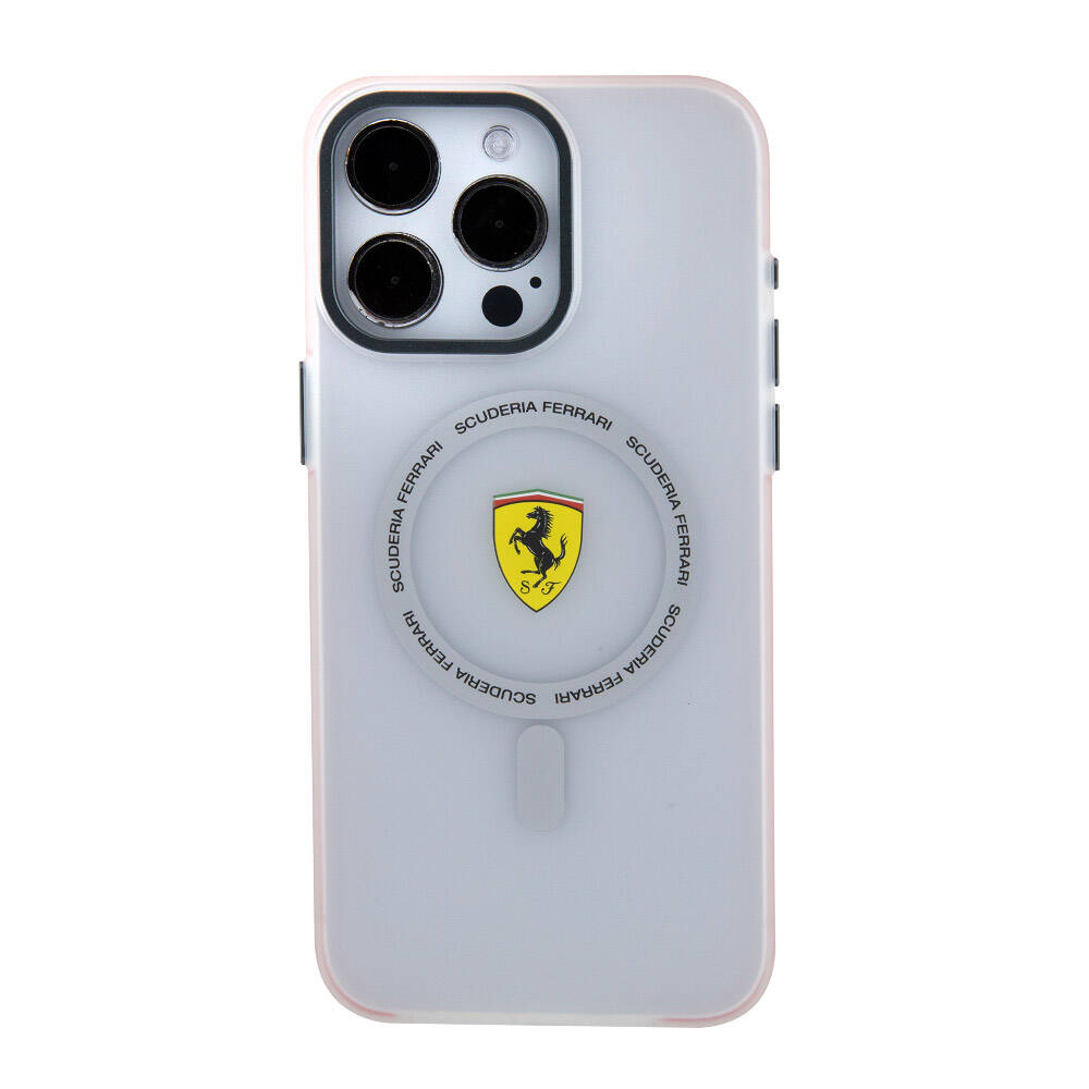iPhone 15 Pro Max Kılıf Ferrari Orjinal Lisanslı Magsafe Şarj Özellikli Kontrast Bumper SF Ring Kılıf Siyah