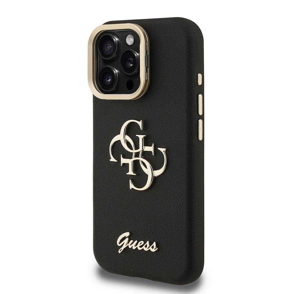 Apple iPhone 15 Pro Max Kılıf Guess Orjinal Lisanslı Grained Yazı Logolu Kamera Standlı Kapak Bej