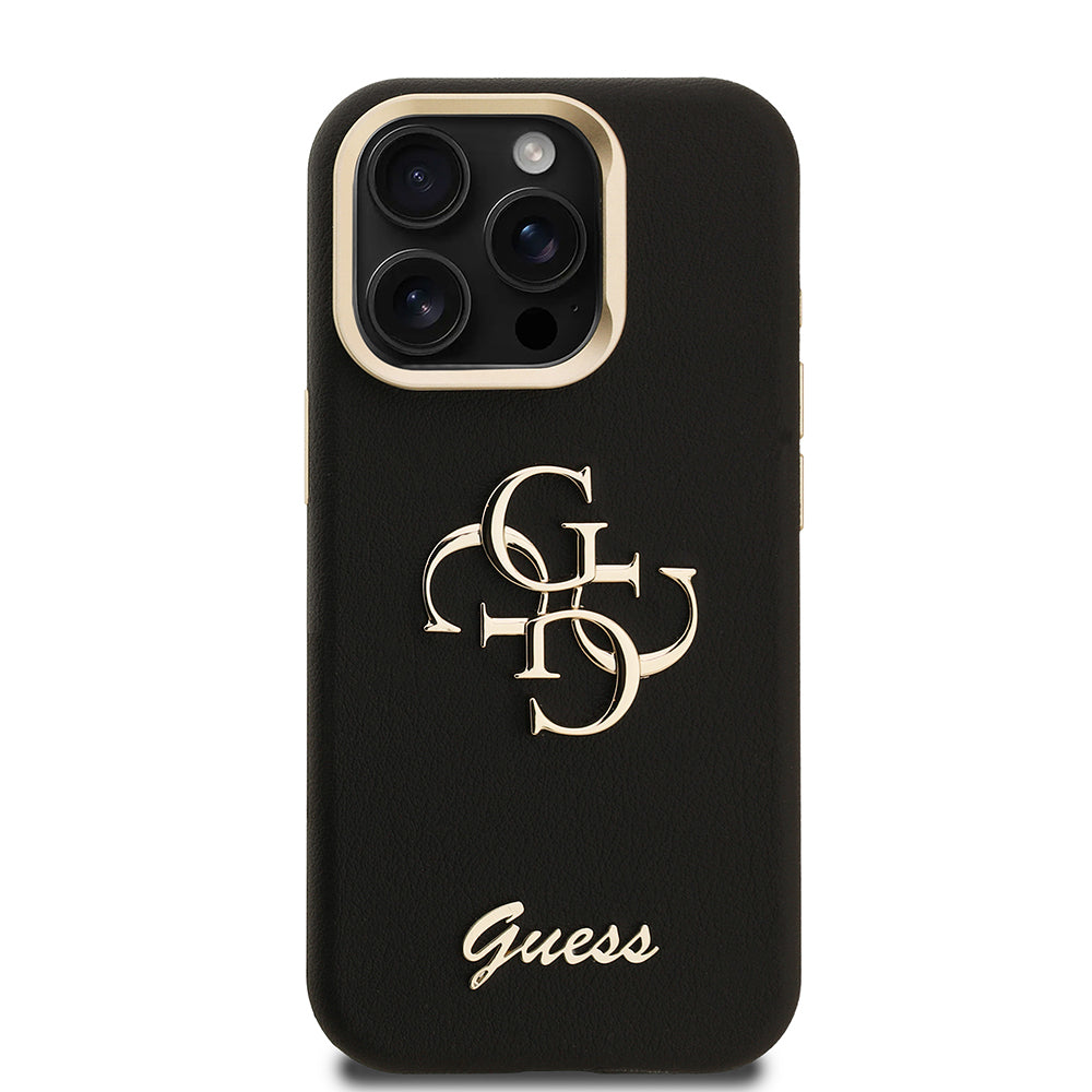 Apple iPhone 15 Pro Max Kılıf Guess Orjinal Lisanslı Grained Yazı Logolu Kamera Standlı Kapak Bej