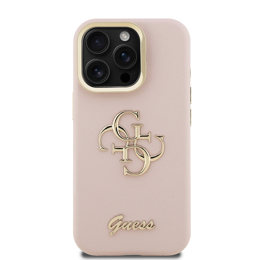 Apple iPhone 15 Pro Max Kılıf Guess Orjinal Lisanslı Grained Yazı Logolu Kamera Standlı Kapak Bej
