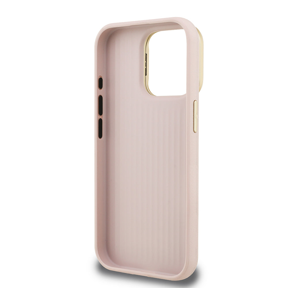 Apple iPhone 15 Pro Max Kılıf Guess Orjinal Lisanslı Grained Yazı Logolu Kamera Standlı Kapak Bej