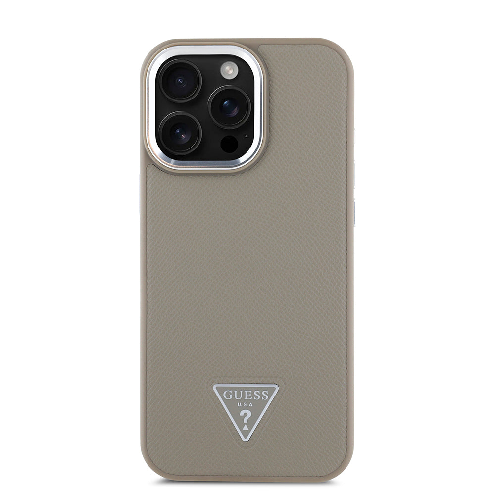 Apple iPhone 15 Pro Max Kılıf Guess Orjinal Lisanslı M-safe Şarj Özellikli Grained Triangle Kapak Siyah