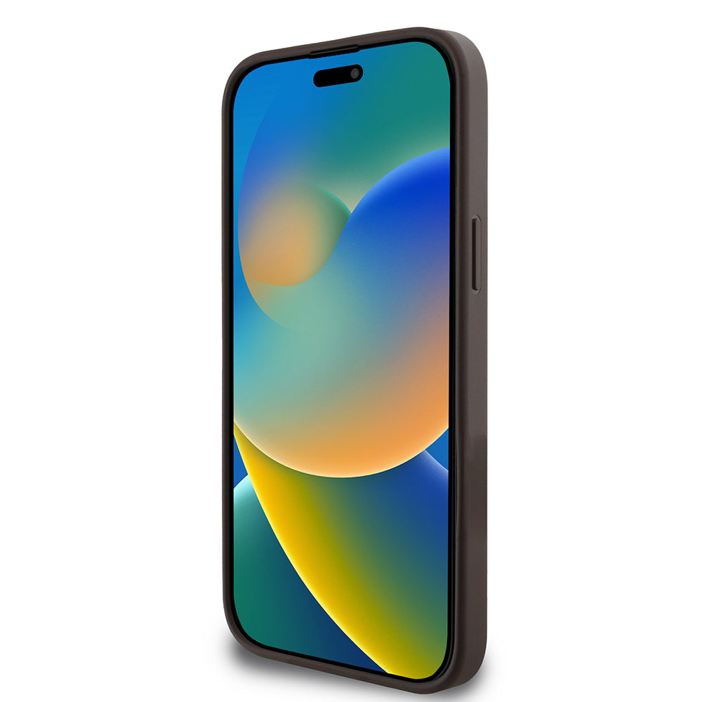 Apple iPhone 15 Pro Max Kılıf Guess Orjinal Lisanslı M-safe Şarj Özellikli 4G Desenli Çizgili Kartlıklı Kapak Kahverengi