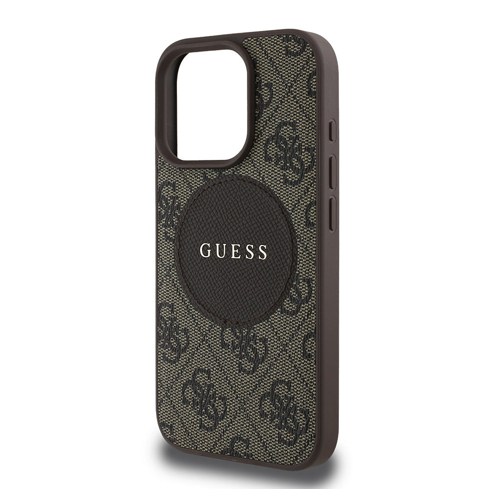 Apple iPhone 15 Pro Max Kılıf Guess Orjinal Lisanslı M-safe Şarj Özellikli Yazı Logolu Circle Classic Kapak Siyah