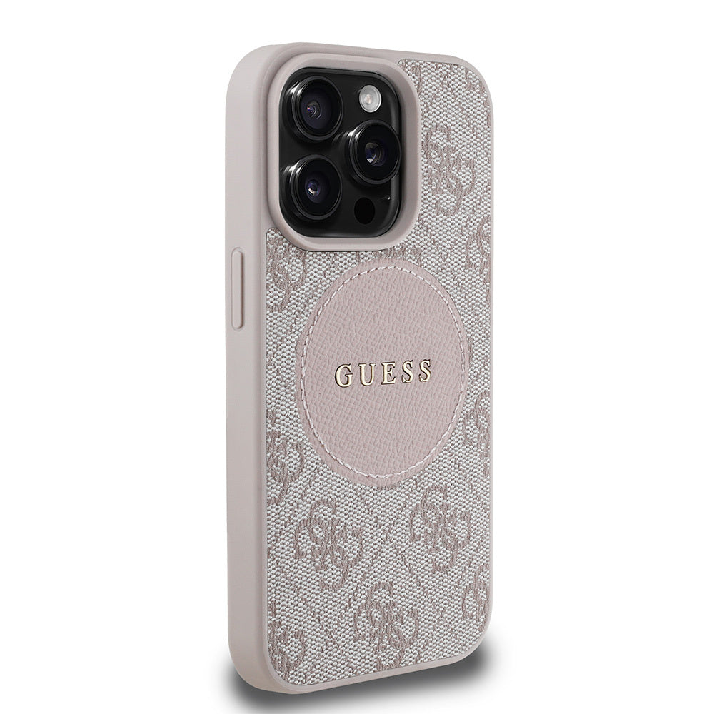 Apple iPhone 15 Pro Max Kılıf Guess Orjinal Lisanslı M-safe Şarj Özellikli Yazı Logolu Circle Classic Kapak Siyah