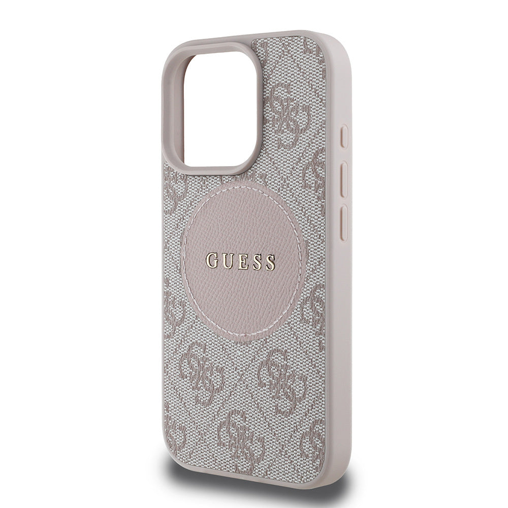 Apple iPhone 15 Pro Max Kılıf Guess Orjinal Lisanslı M-safe Şarj Özellikli Yazı Logolu Circle Classic Kapak Siyah