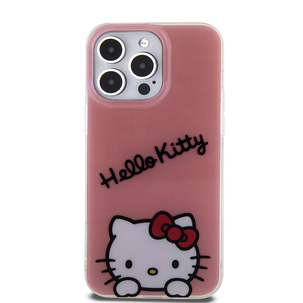 iPhone 15 Pro Max Kılıf Hello Kitty Orjinal Lisanslı Askılı Yazı ve İkonik Logolu Daydreaming Kılıf Pembe
