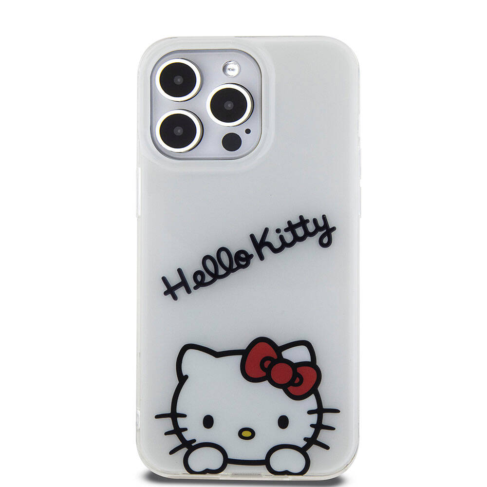 iPhone 15 Pro Max Kılıf Hello Kitty Orjinal Lisanslı Askılı Yazı ve İkonik Logolu Daydreaming Kılıf Pembe