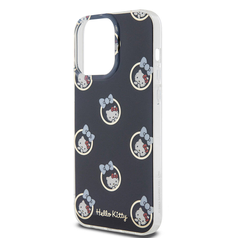 iPhone 15 Pro Max Kılıf Hello Kitty Orjinal Lisanslı Elektroplating Kaplama Kabarcık Baskılı Kılıf Siyah