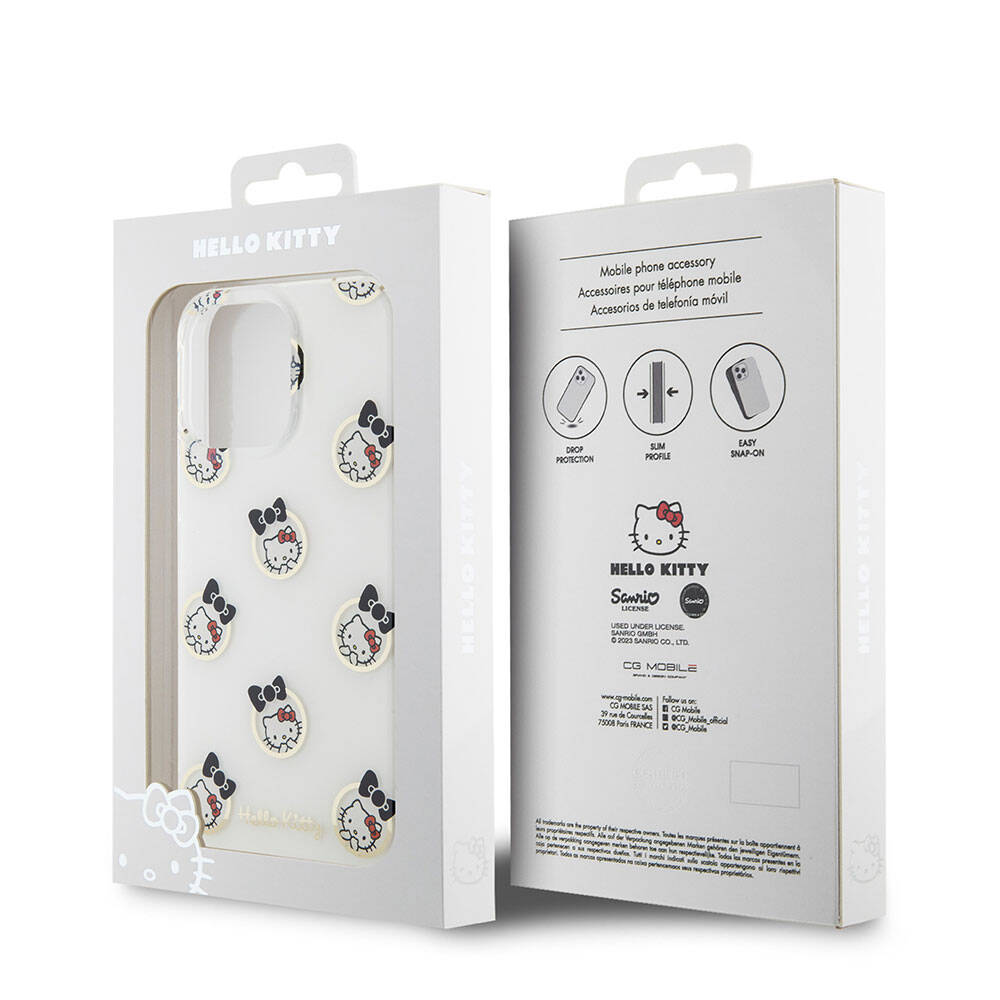 iPhone 15 Pro Max Kılıf Hello Kitty Orjinal Lisanslı Elektroplating Kaplama Kabarcık Baskılı Kılıf Beyaz