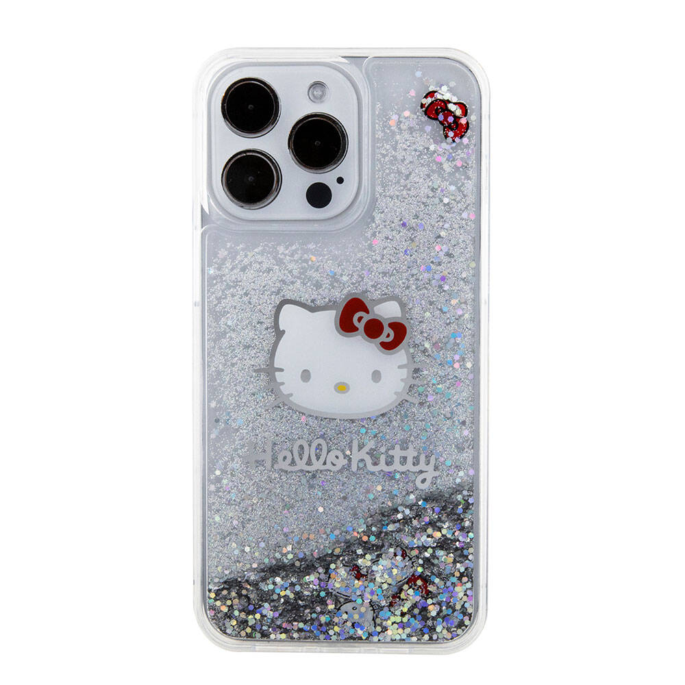 iPhone 15 Pro Max Kılıf Hello Kitty Orjinal Lisanslı İkonik Sıvılı Glitter Kılıf Pembe