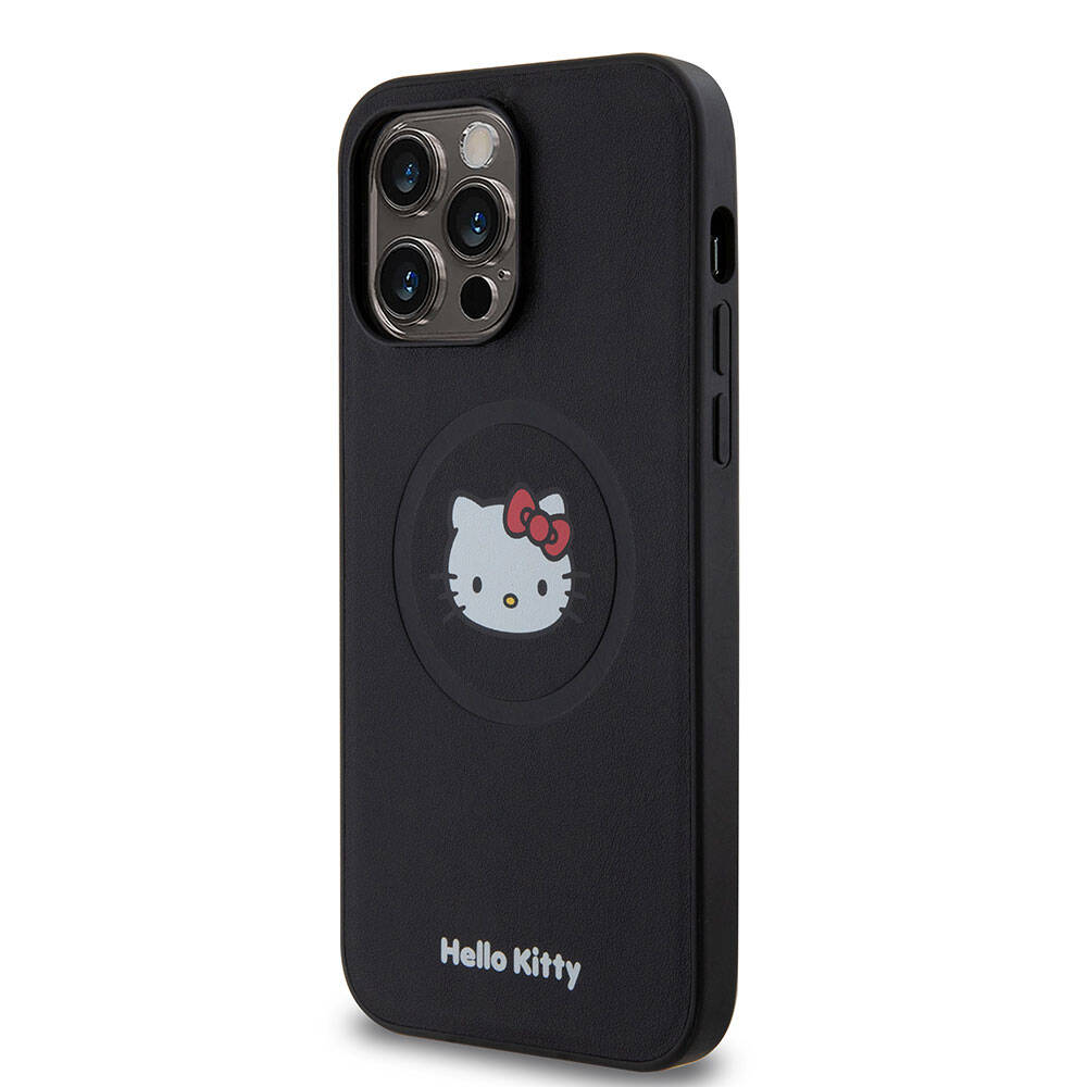 iPhone 15 Pro Max Kılıf Hello Kitty Orjinal Lisanslı Magsafe Şarj Özellikli Kitty Head Deri Kılıf Gold