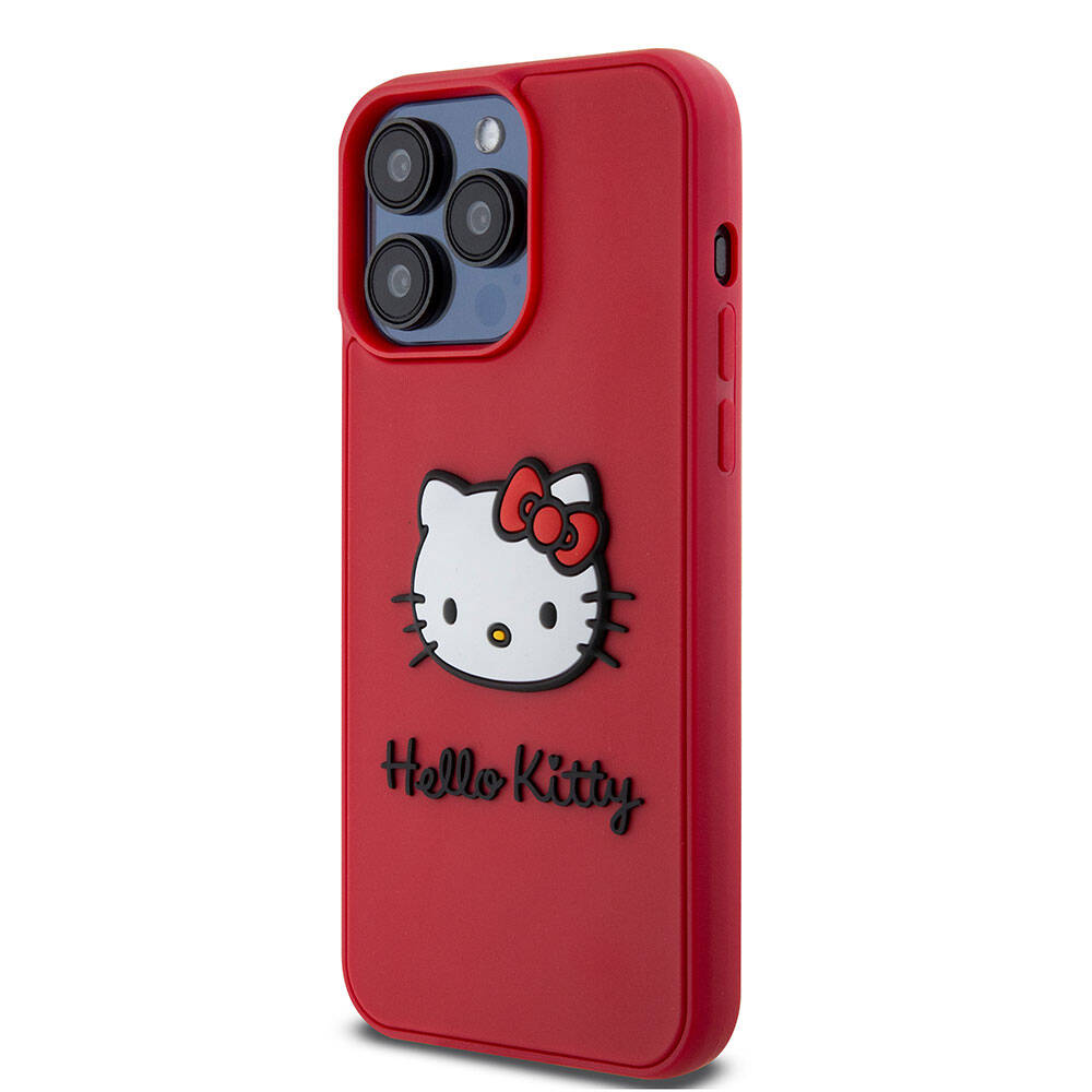 iPhone 15 Pro Max Kılıf Hello Kitty Orjinal Lisanslı Yazı ve İkonik Logolu 3D Rubber Kitty Head Kılıf Siyah